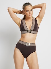 River Island Brown Elastic High Waisted Buckle Bikini Briefs - Image 3 of 4