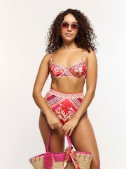 River Island Orange Scarf Print Balconette Bikini Top - Image 2 of 4