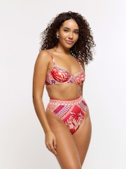 River Island Orange Scarf Print Balconette Bikini Top - Image 4 of 4