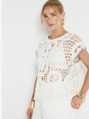 River Island Cream Crochet T-Shirt - Image 2 of 6