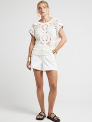 River Island Cream Crochet T-Shirt - Image 4 of 6
