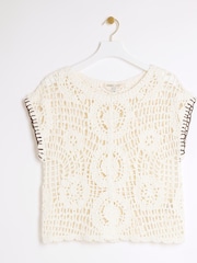 River Island Cream Crochet T-Shirt - Image 5 of 6