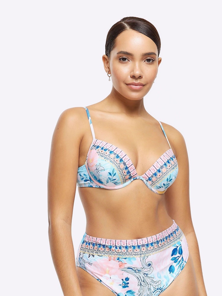River Island Blue Embellished Balconette Bikini Top - Image 1 of 5