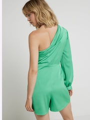 River Island Green One Shoulder Asymmetric Playsuit - Image 2 of 6