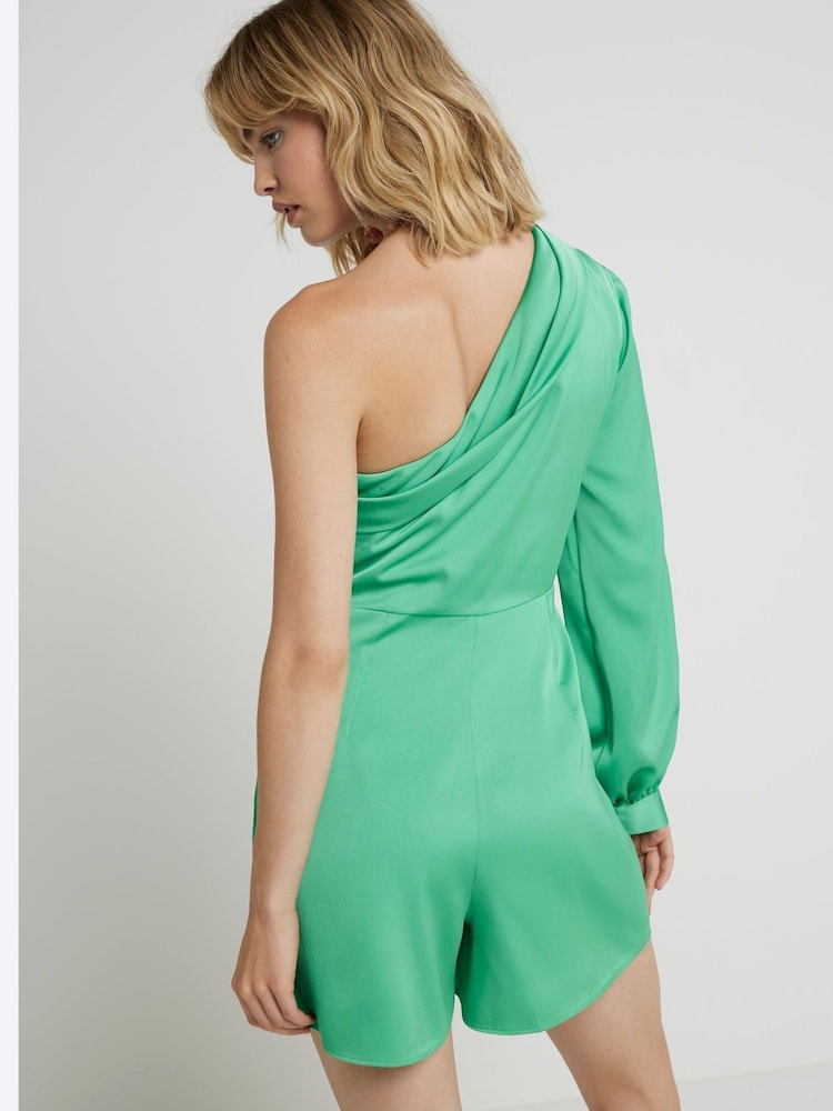 River Island Green One Shoulder Asymmetric Playsuit - Image 2 of 6