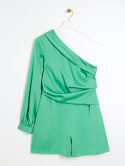 River Island Green One Shoulder Asymmetric Playsuit - Image 5 of 6