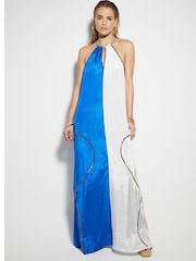 River Island Blue Colour Block Halter Neck Maxi Dress - Image 2 of 3