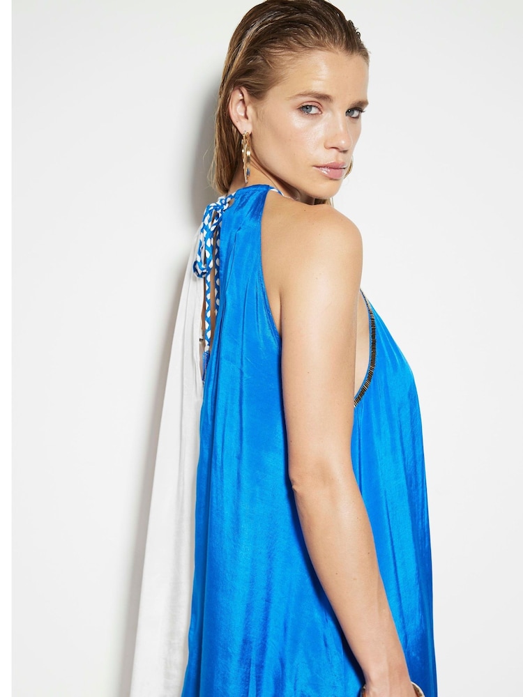 River Island Blue Colour Block Halter Neck Maxi Dress - Image 3 of 3 River Island Blue Colour Block Halter Neck Maxi Dress - Image 3 of 3