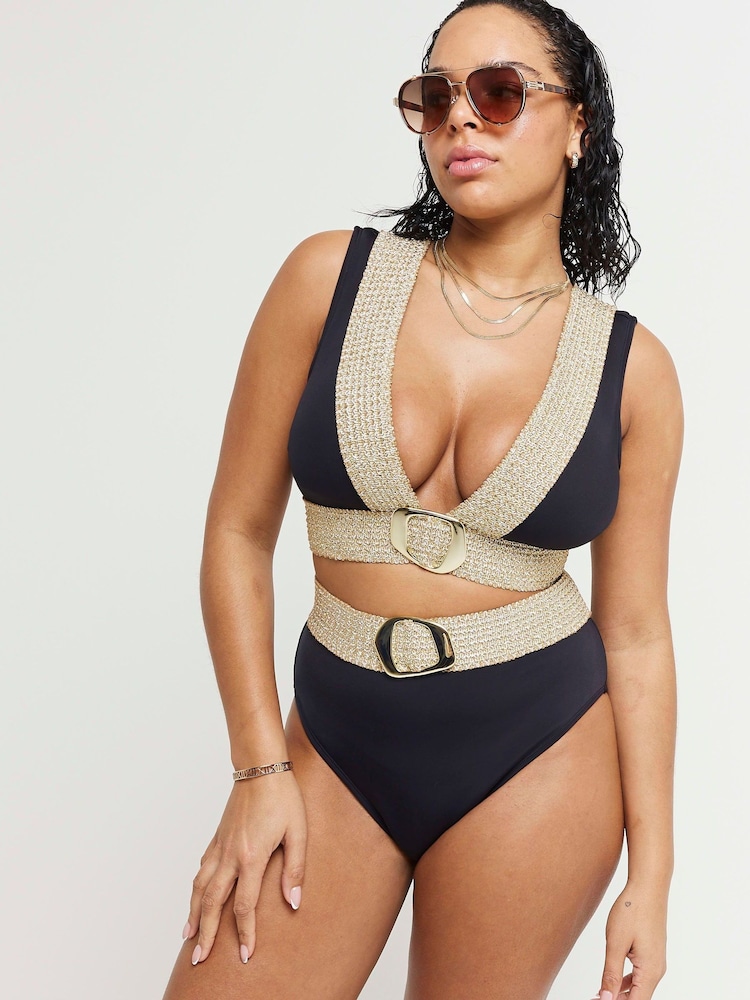 River Island Black Fuller Bust Elastic Buckle Bikini Top - Image 1 of 4 River Island Black Fuller Bust Elastic Buckle Bikini Top - Image 1 of 4