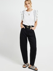 River Island Cream Frill Stitched Shoulder 100% Cotton Top - Image 1 of 4