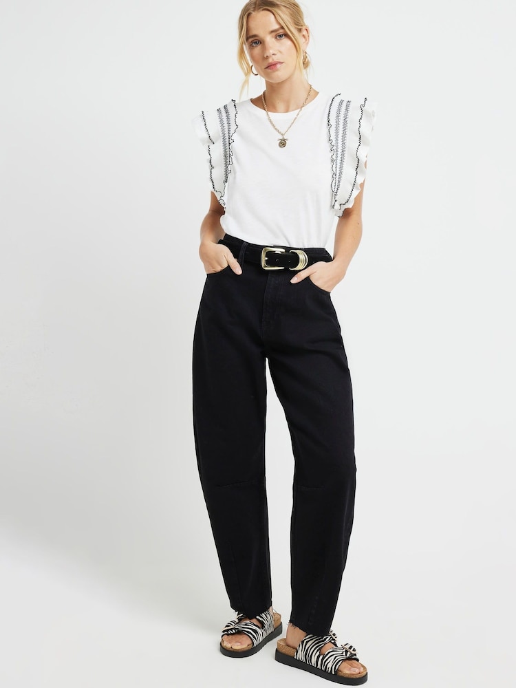 River Island Cream Frill Stitched Shoulder 100% Cotton Top - Image 1 of 4 River Island Cream Frill Stitched Shoulder 100% Cotton Top - Image 1 of 4