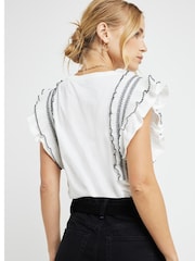 River Island Cream Frill Stitched Shoulder 100% Cotton Top - Image 3 of 4