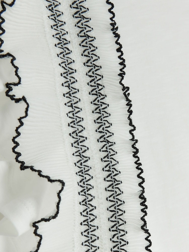 River Island Cream Frill Stitched Shoulder 100% Cotton Top - Image 4 of 4 River Island Cream Frill Stitched Shoulder 100% Cotton Top - Image 4 of 4