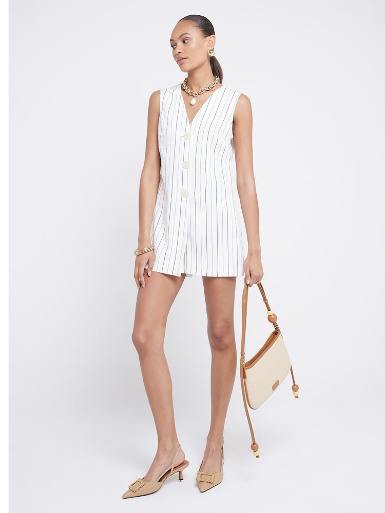 Creme - River Island Button Down Playsuit - Bild 2 von 6