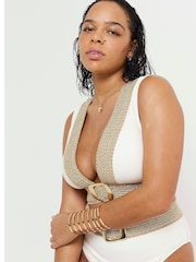 River Island Cream Fuller Bust Elastic Buckle Bikini Top - Image 3 of 4