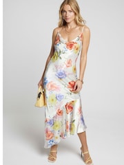 River Island White Floral Asymmetric Hem Slip Dress - Image 2 of 4