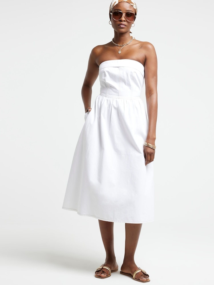 River Island White Bandeau Denim Dress - Image 1 of 4