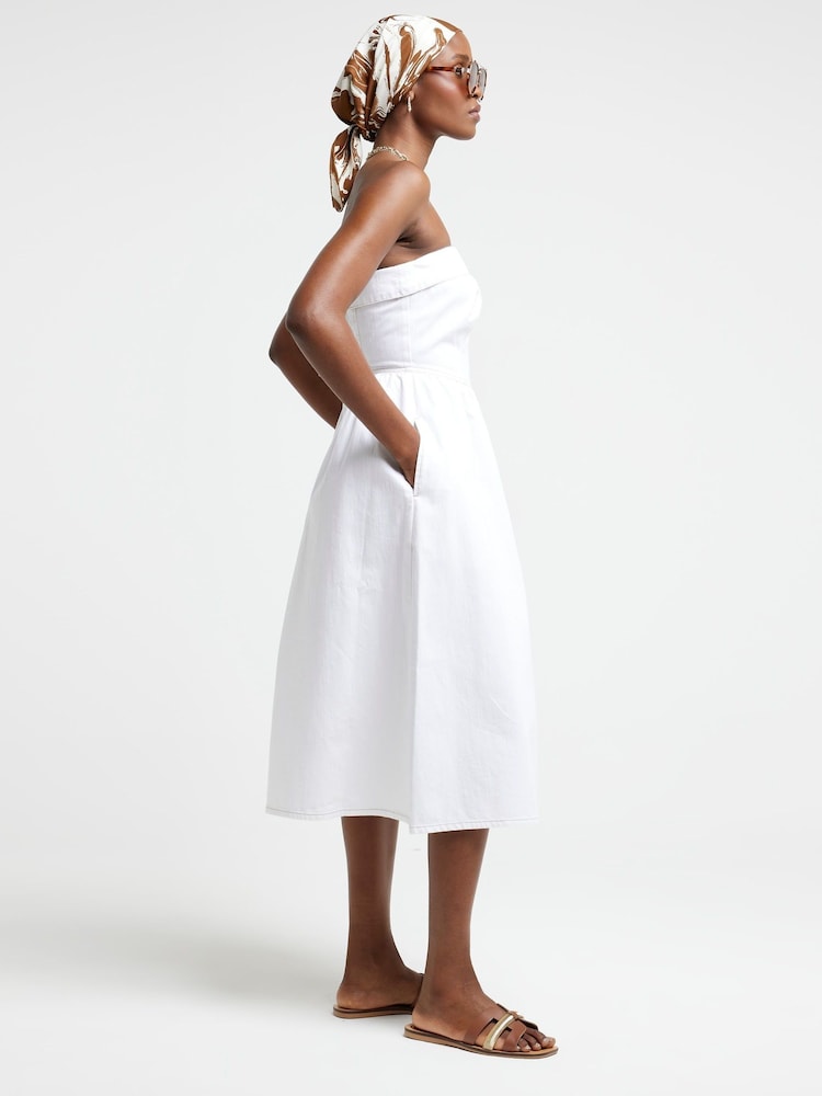 River Island White Bandeau Denim Dress - Image 2 of 4