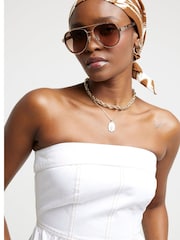 River Island White Bandeau Denim Dress - Image 3 of 4