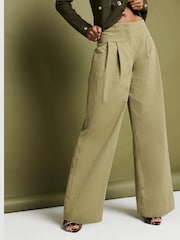 Khaki - River Island Plissierte Leinenhose mit weitem Bein - Bild 2 von 5
