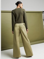 Khaki - River Island Plissierte Leinenhose mit weitem Bein - Bild 3 von 5