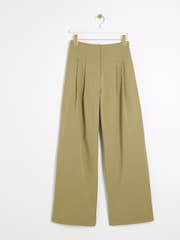 Khaki - River Island Plissierte Leinenhose mit weitem Bein - Bild 4 von 5
