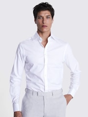 MOSS White Slim Self Stripe 100% Cotton Shirt - Image 1 of 4