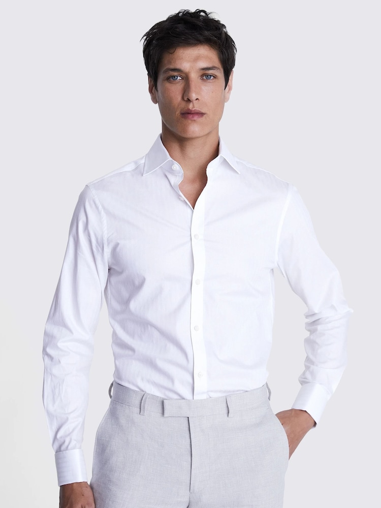 MOSS White Slim Self Stripe 100% Cotton Shirt - Image 1 of 4