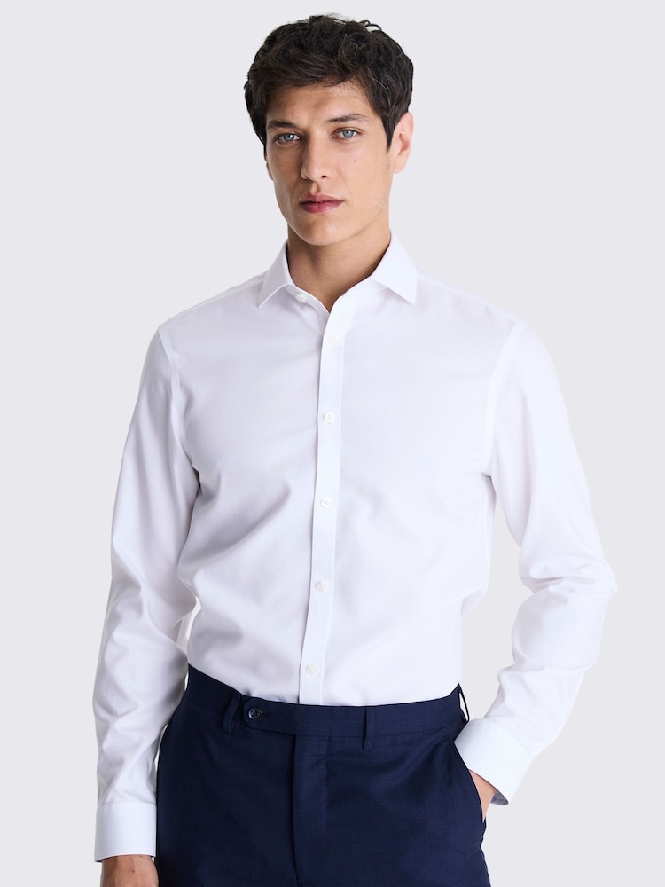 MOSS White Slim Fit Pinpoint Oxford Contrast Non Iron 100% Cotton Shirt - Image 1 of 4