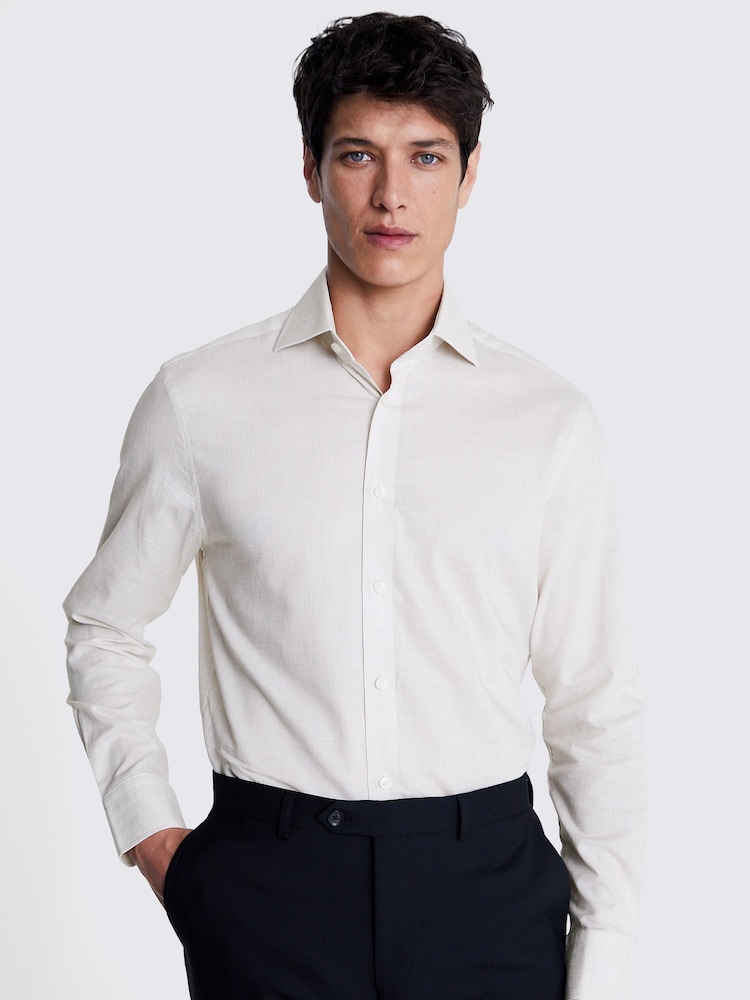 MOSS White Tailored Fit Neutral Tone Melange 100% Cotton Shirt - Image 1 of 5