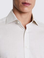 MOSS White Tailored Fit Neutral Tone Melange 100% Cotton Shirt - Image 2 of 5