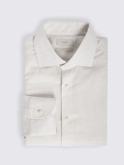 MOSS White Tailored Fit Neutral Tone Melange 100% Cotton Shirt - Image 4 of 5