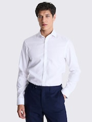 MOSS White Tailored Fit Pinpoint Oxford Contrast Non Iron 100% Cotton Shirt - Image 1 of 4