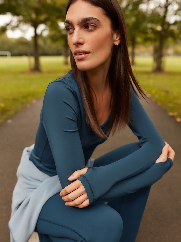 Navy Blue Active Long Sleeve Square Neck Top - Image 4 of 8