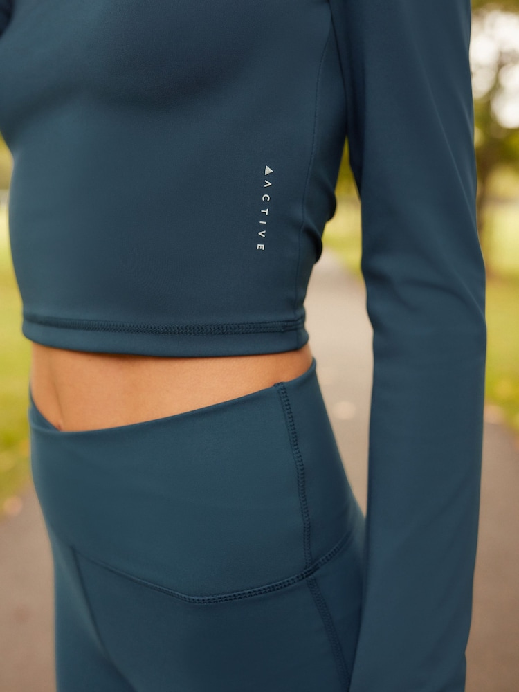 Navy Blue Active Long Sleeve Square Neck Top - Image 5 of 8