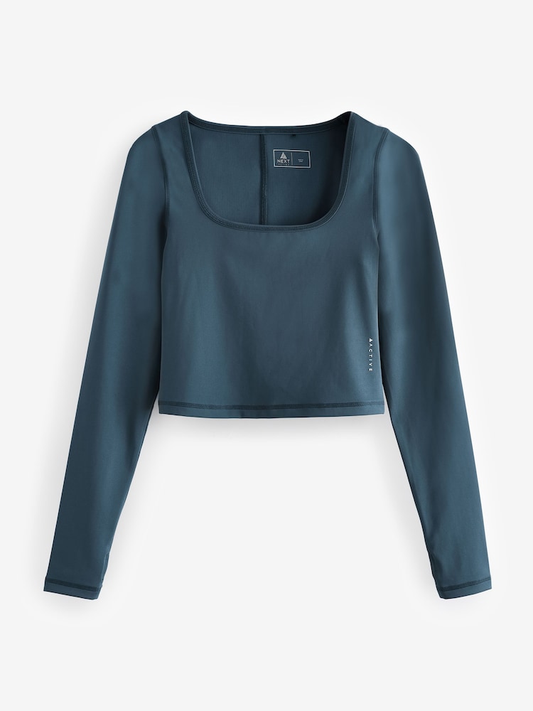 Navy Blue Active Long Sleeve Square Neck Top - Image 6 of 8