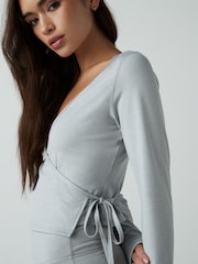 Grey Yoga Wrap Top - Image 1 of 9