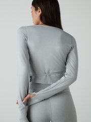 Grey Yoga Wrap Top - Image 3 of 9