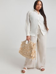 Simply Be Cream Sparkle Trim 100% Cotton Relaxed Shirt - Image 1 of 4