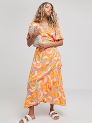 Simply Be Orange Crinkle Wrap Midi Dress - Image 1 of 4
