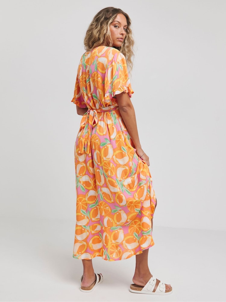 Simply Be Orange Crinkle Wrap Midi Dress - Image 2 of 4