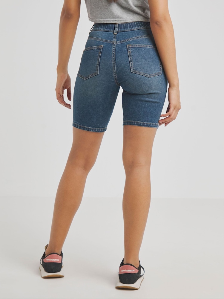 Simply Be Blue 24/7 Denim Knee Shorts - Image 2 of 4 Simply Be Blue 24/7 Denim Knee Shorts - Image 2 of 4
