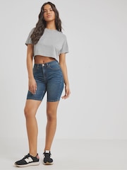 Simply Be Blue 24/7 Denim Knee Shorts - Image 3 of 4