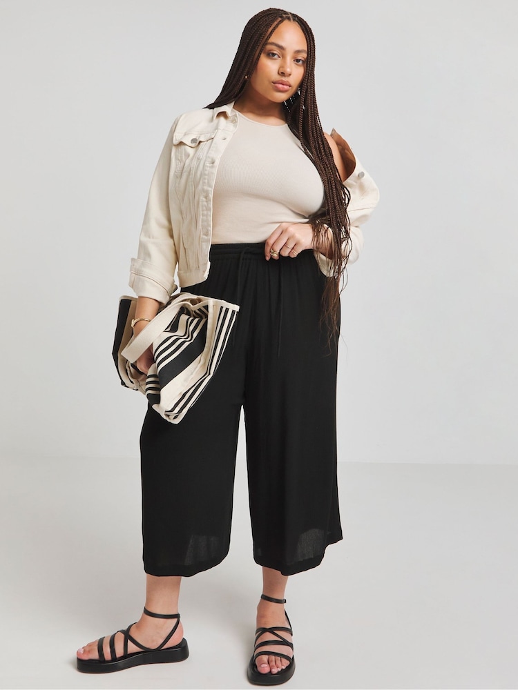 Simply Be Black Tie Waist Crinkle Culottes - Image 1 of 4