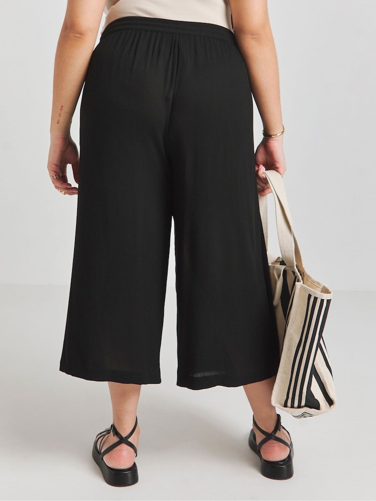 Simply Be Black Tie Waist Crinkle Culottes - Image 2 of 4