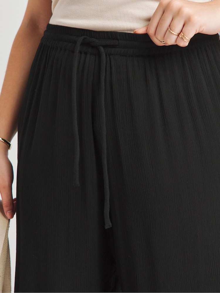 Simply Be Black Tie Waist Crinkle Culottes - Image 4 of 4