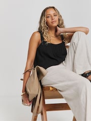 Simply Be Black Crinkle Shirred Waist Ruched Strap Cami - Image 1 of 4