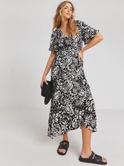 Simply Be Mono Imprimeu Material încrețit Wrap Rochie - Image 1 of 4