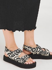 Simply Be Black Extra Wide Fit Touch and Close Three Strap Active Sandals in Wide Fit - Image 1 of 5
