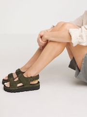 Simply Be Green Extra Wide Fit Chunky Comfort Suede Touch And Close Sandals - Image 1 of 4